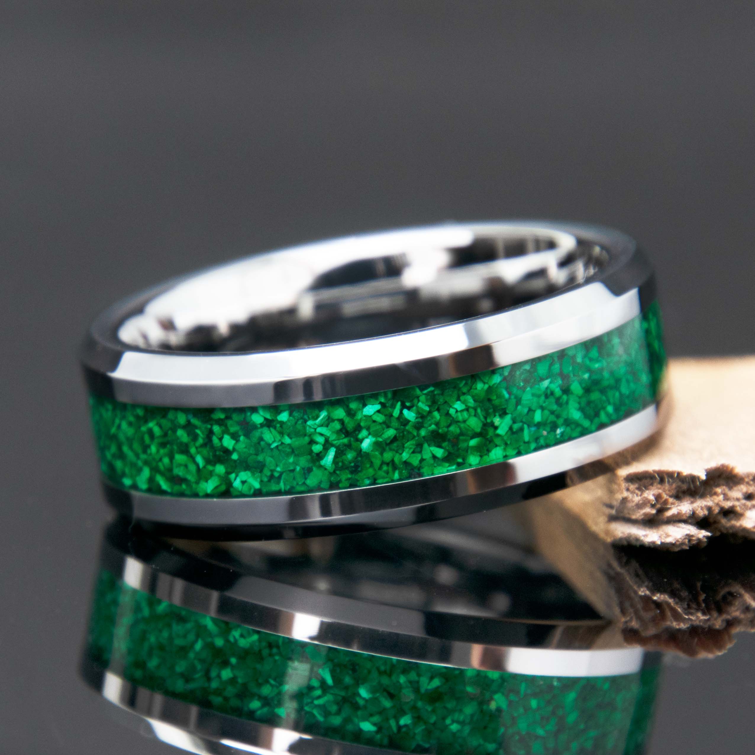 Malachite Tungsten Ring Copperbeard Jewelry