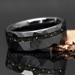 Meteorite Hammered Black Ceramic Ring - Men's Wedding Ring - Copperbeard Jewelry