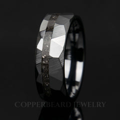 Meteorite Hammered Black Ceramic Ring - Men's Wedding Ring - Copperbeard Jewelry