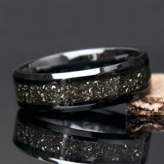 Muonionalusta Meteorite Ring With Black Ceramic Band Copperbeard Jewelry