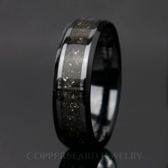 Muonionalusta Meteorite Ring With Black Ceramic Band Copperbeard Jewelry