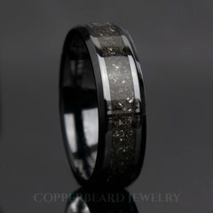Muonionalusta Meteorite Ring With Black Ceramic Band Copperbeard Jewelry