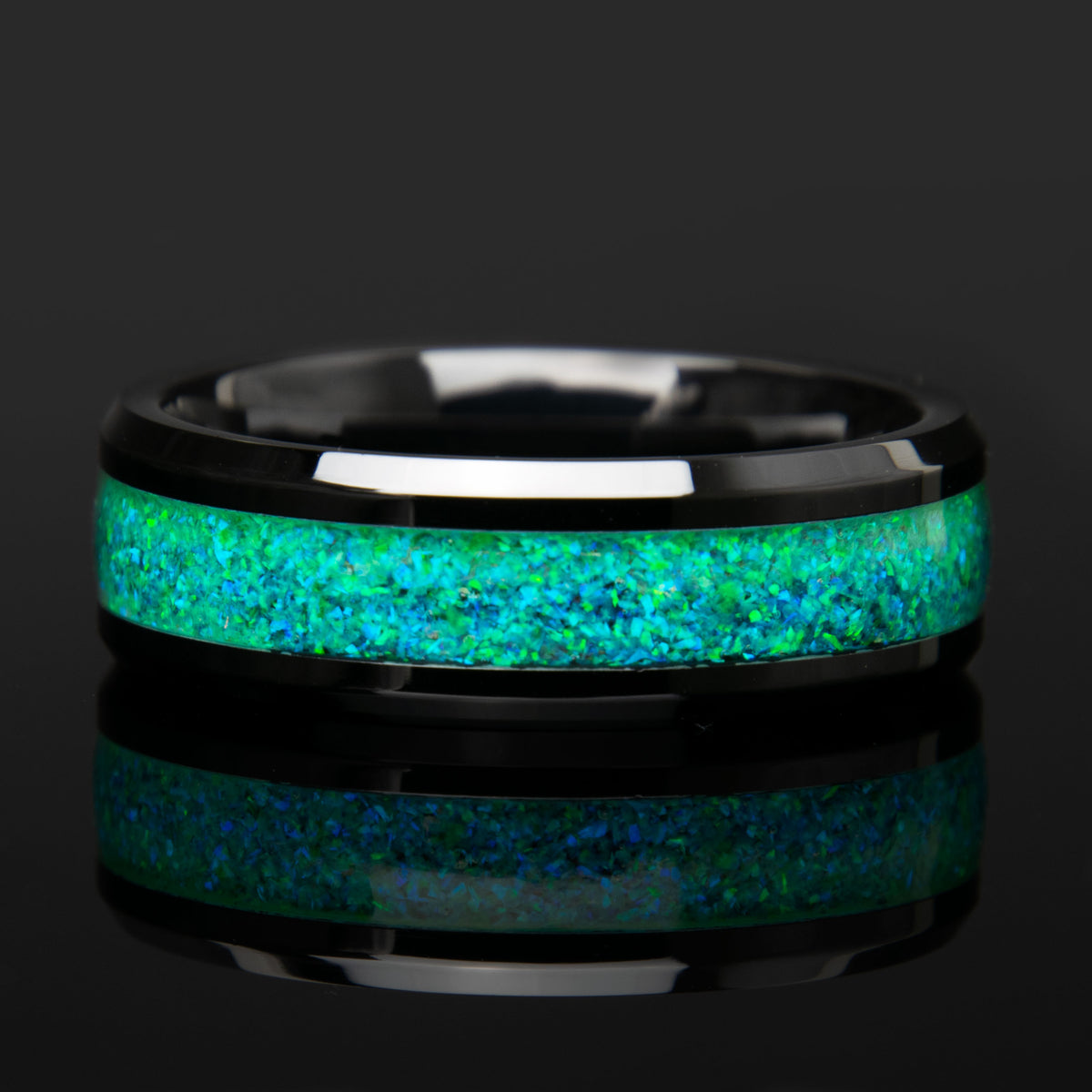 Honeydew Green Opal Ring With Black Ceramic Band - Men's Wedding Band -  Copperbeard Jewelry Main image