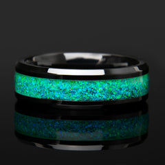 Honeydew Green Opal Ring With Black Ceramic Band - Men's Wedding Band -  Copperbeard Jewelry