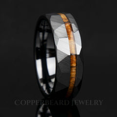 Olive Wood Black Ceramic Faceted Offset Ring - Men's Wedding Ring - Copperbeard Jewelry