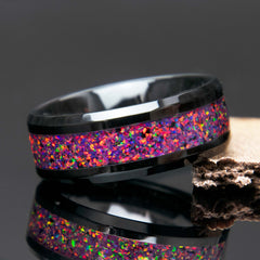 Purple Opal Ring With Black Ceramic Band Copperbeard Jewelry
