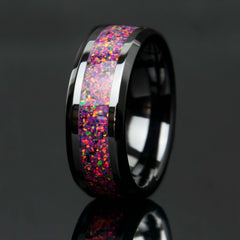 Purple Opal Ring With Black Ceramic Band Copperbeard Jewelry