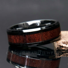 Purpleheart Wood Ring With Black Ceramic Band Copperbeard Jewelry