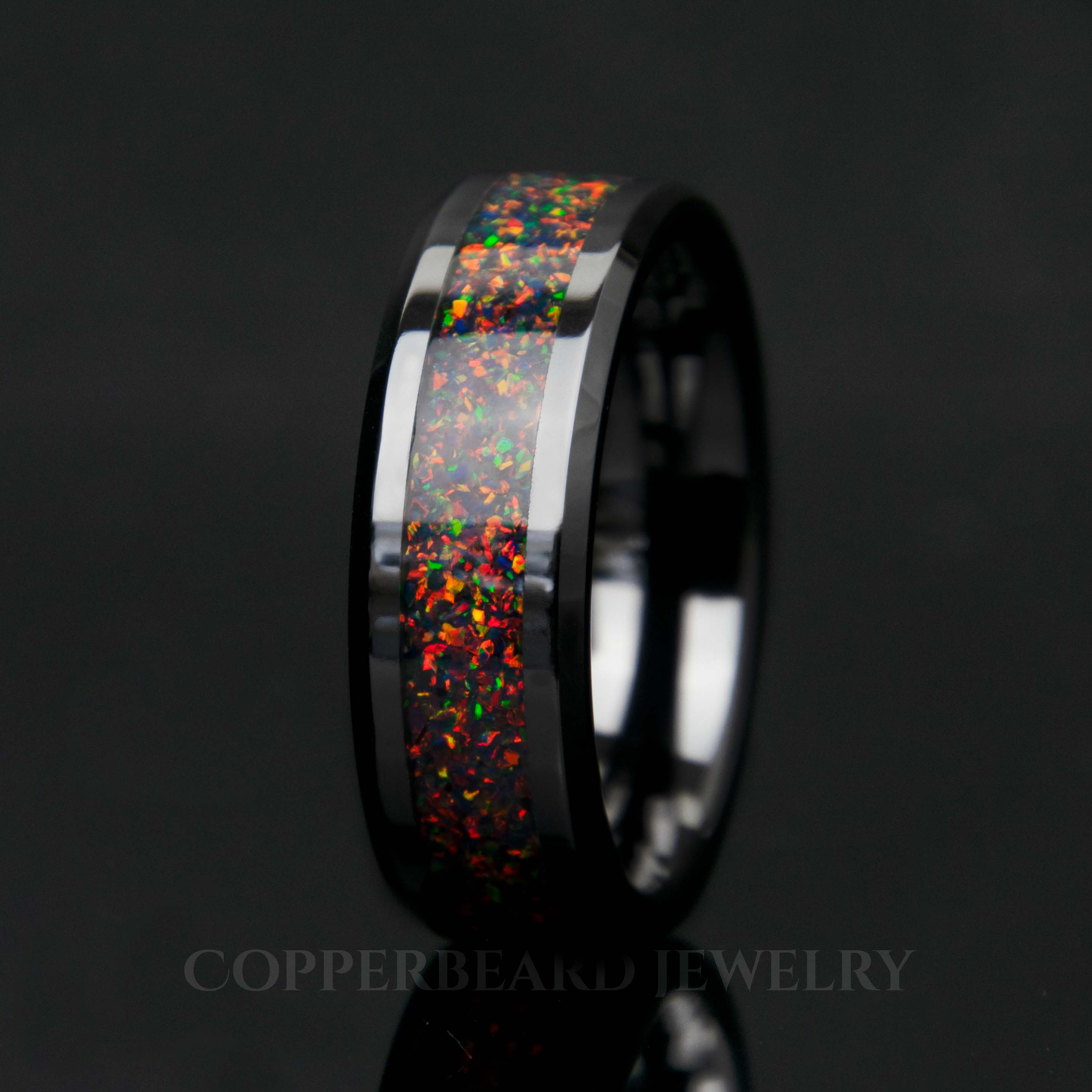 Black Fire Opal Ring With Black Ceramic Band Secondary image