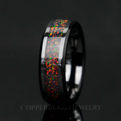 Black Fire Opal Ring With Black Ceramic Band - Men's Engagement Ring - Copperbeard Jewelry