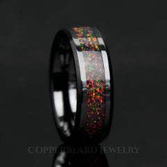 Black Fire Opal Ring With Black Ceramic Band - Men's Engagement Ring - Copperbeard Jewelry