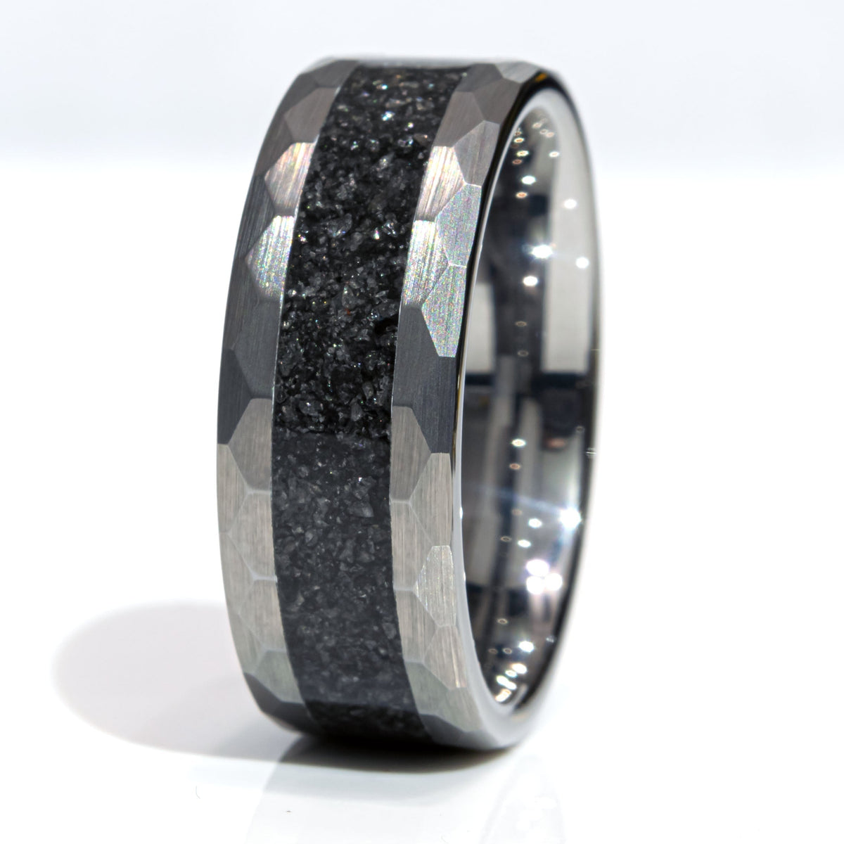 Clearance Black Diamonds Tungsten Faceted Edges Ring Size 7.5 - 8mm Width Copperbeard Jewelry Main image