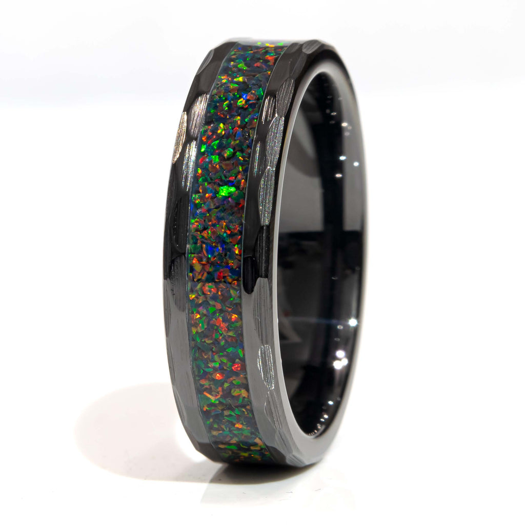 Clearance Black Fire Opal Black Ceramic Faceted Edge Size 10 - 6mm Width Copperbeard Jewelry