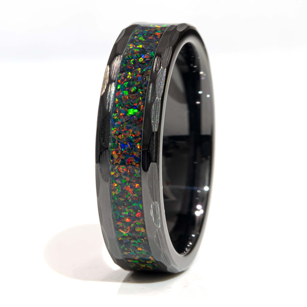 Clearance Black Fire Opal Black Ceramic Faceted Edge Size 10 - 6mm Width Copperbeard Jewelry