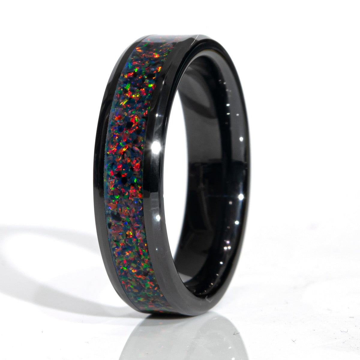 Clearance Black Fire Opal Black Ceramic Size 9.5 - 8mm Width Copperbeard Jewelry Main image