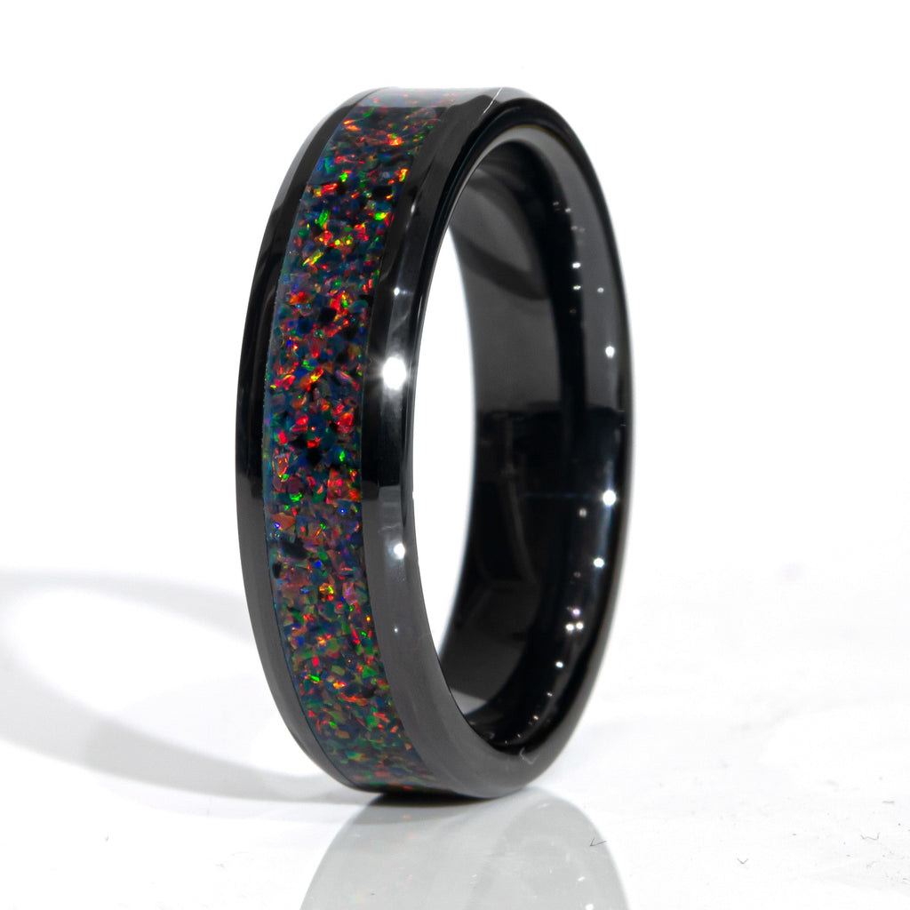 Clearance Black Fire Opal Black Ceramic Size 9.5 - 8mm Width Copperbeard Jewelry