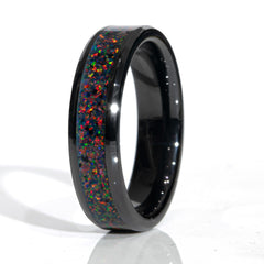 Clearance Black Fire Opal Black Ceramic Size 9.5 - 8mm Width Copperbeard Jewelry