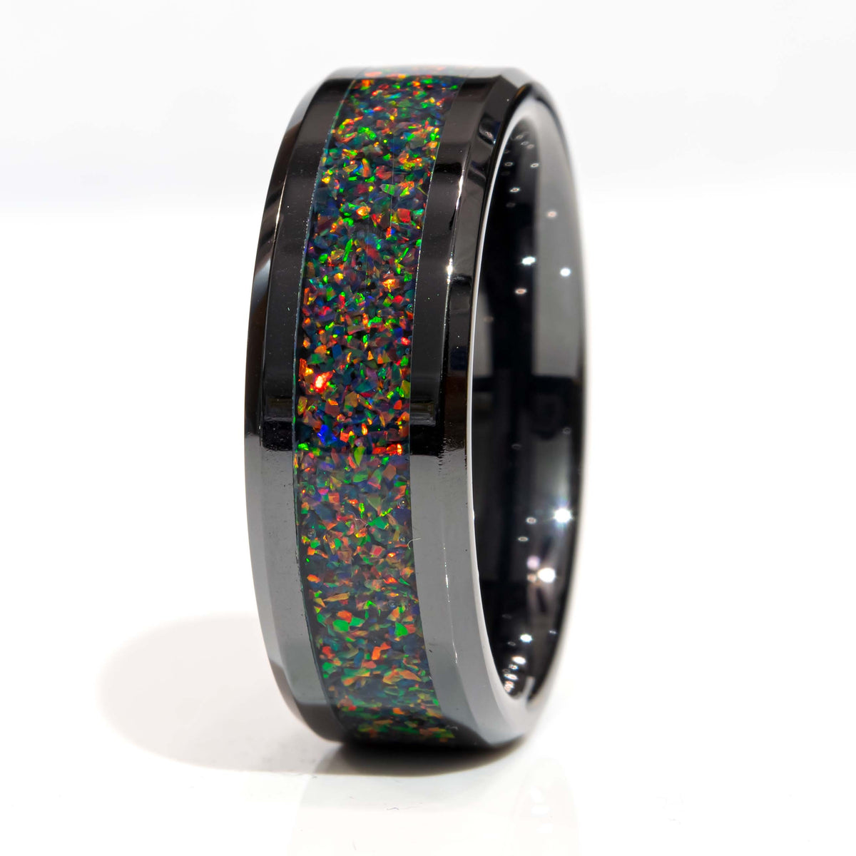 Clearance Black Fire Opal Black Ceramic Size 11 - 8mm Width Copperbeard Jewelry