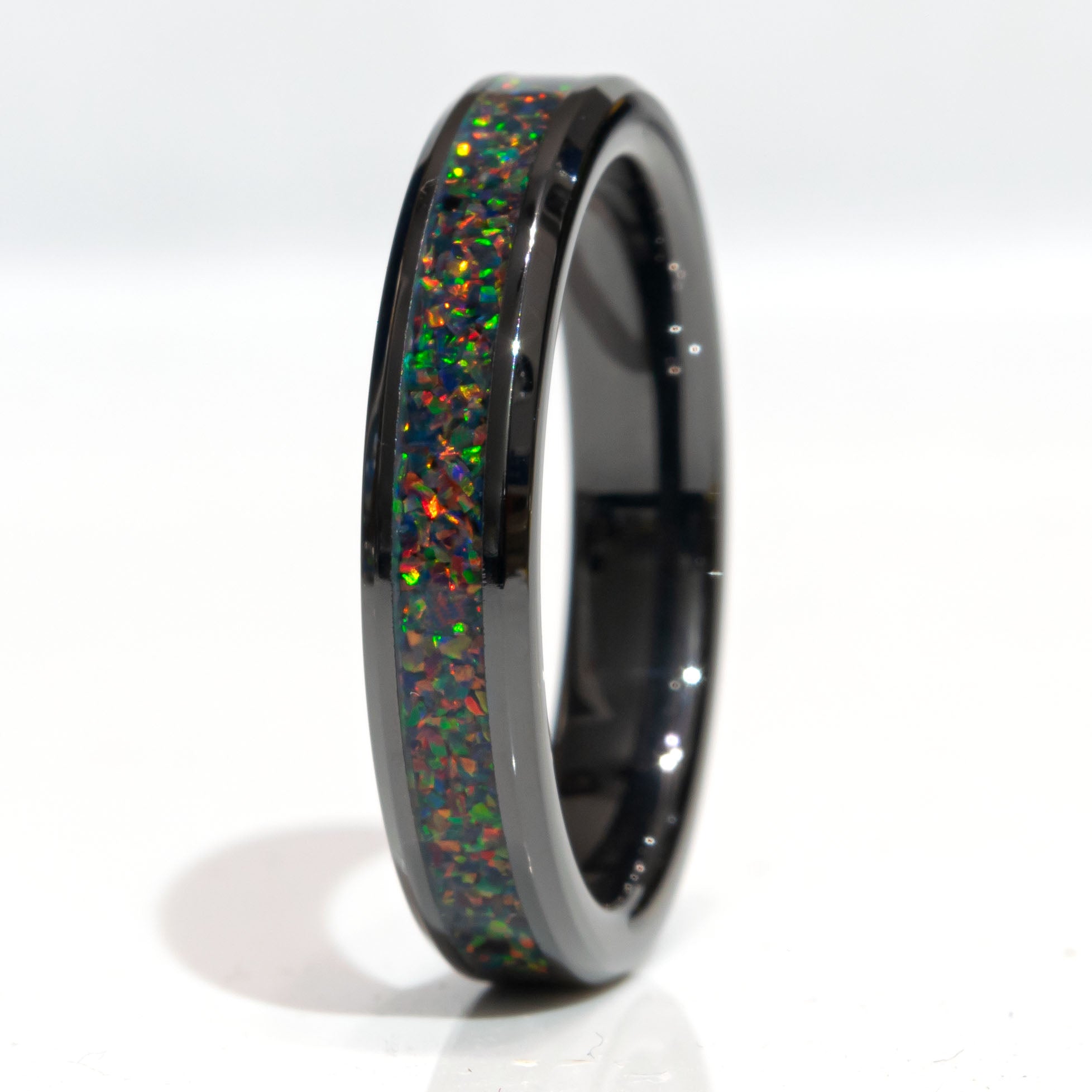 Clearance Black Fire Opal Black Ceramic Size 8 - 4mm Width Copperbeard Jewelry