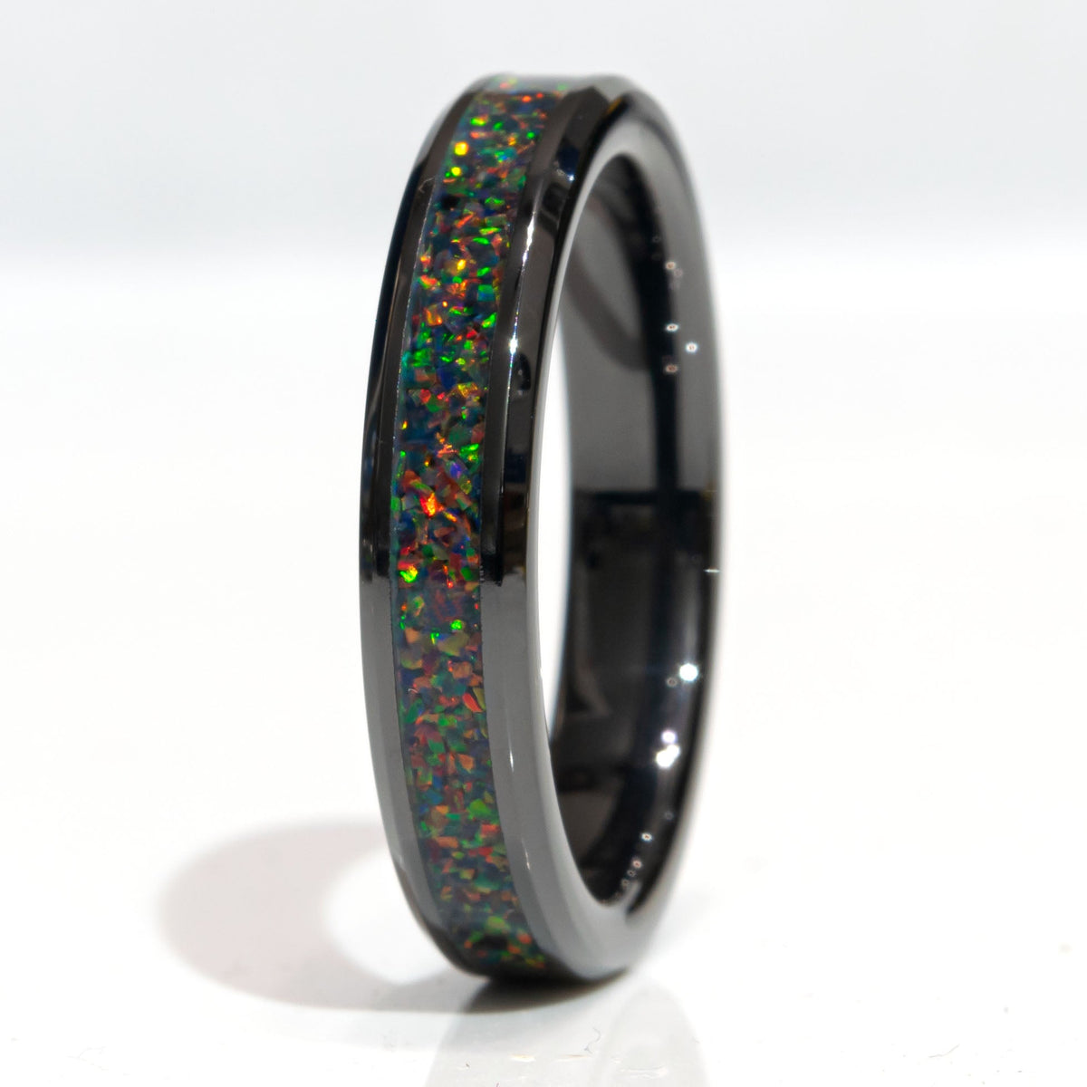Clearance Black Fire Opal Black Ceramic Size 8 - 4mm Width Copperbeard Jewelry Main image