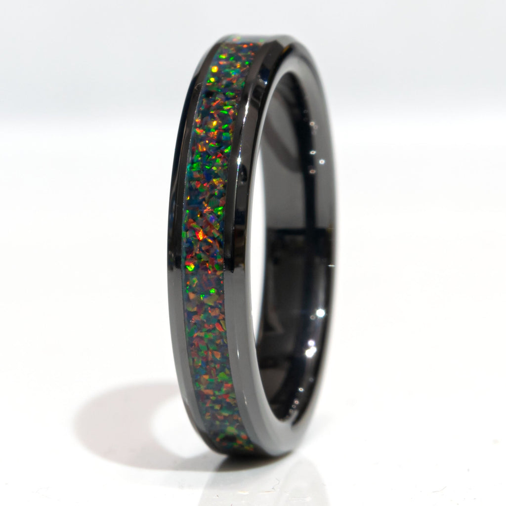 Clearance Black Fire Opal Black Ceramic Size 8 - 4mm Width Copperbeard Jewelry