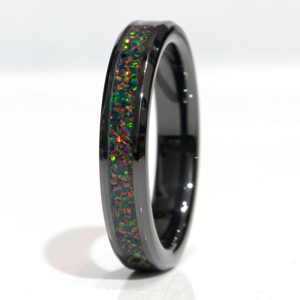 Clearance Black Fire Opal Black Ceramic Size 8 - 4mm Width Copperbeard Jewelry
