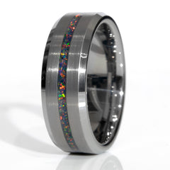 Clearance Black Fire Opal Tungsten Thin Line Ring Size 11 - 8mm Width Copperbeard Jewelry