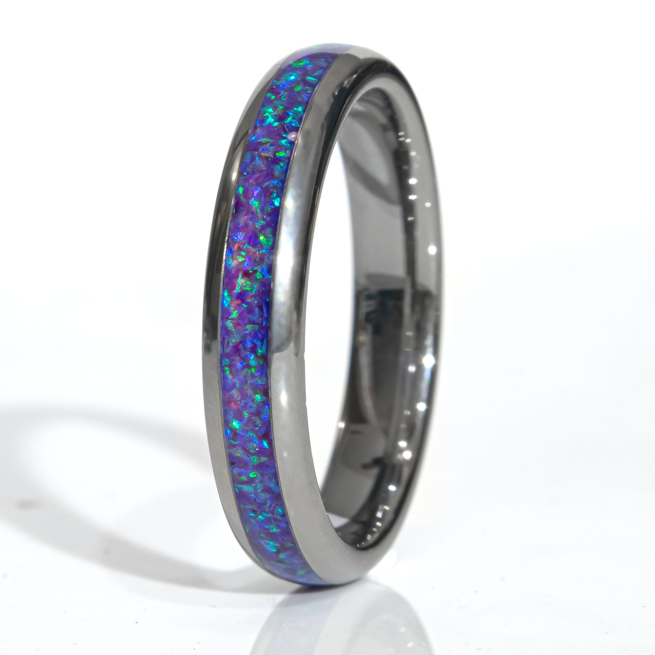 Clearance Blue And Purple Opal Tungsten Domed Size 9 - 4mm Width Copperbeard Jewelry