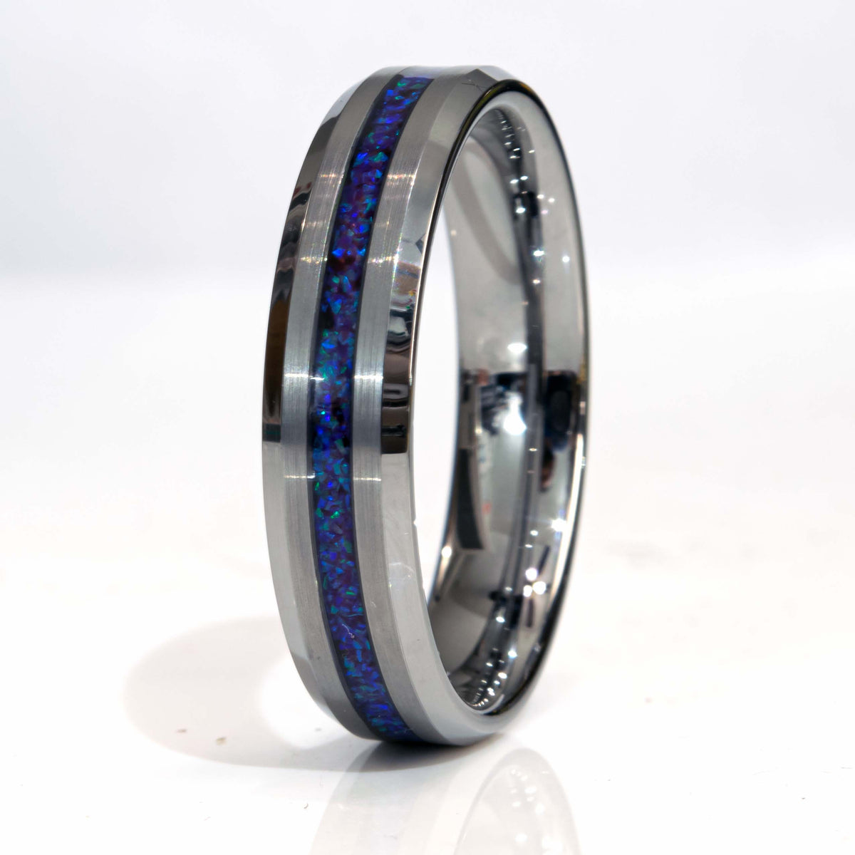 Clearance Blue And Purple Opal Tungsten Thin Line Size 14 6mm Width Copperbeard Jewelry Main image