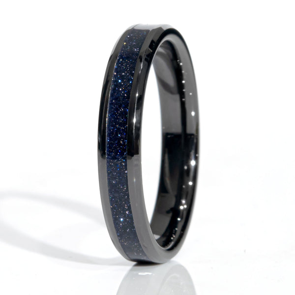 Clearance Blue Goldstone Black Ceramic Ring Size 10 - 4mm Width Copperbeard Jewelry