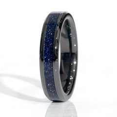 Clearance Blue Goldstone Black Ceramic Ring Size 5 - 4mm Width Copperbeard Jewelry
