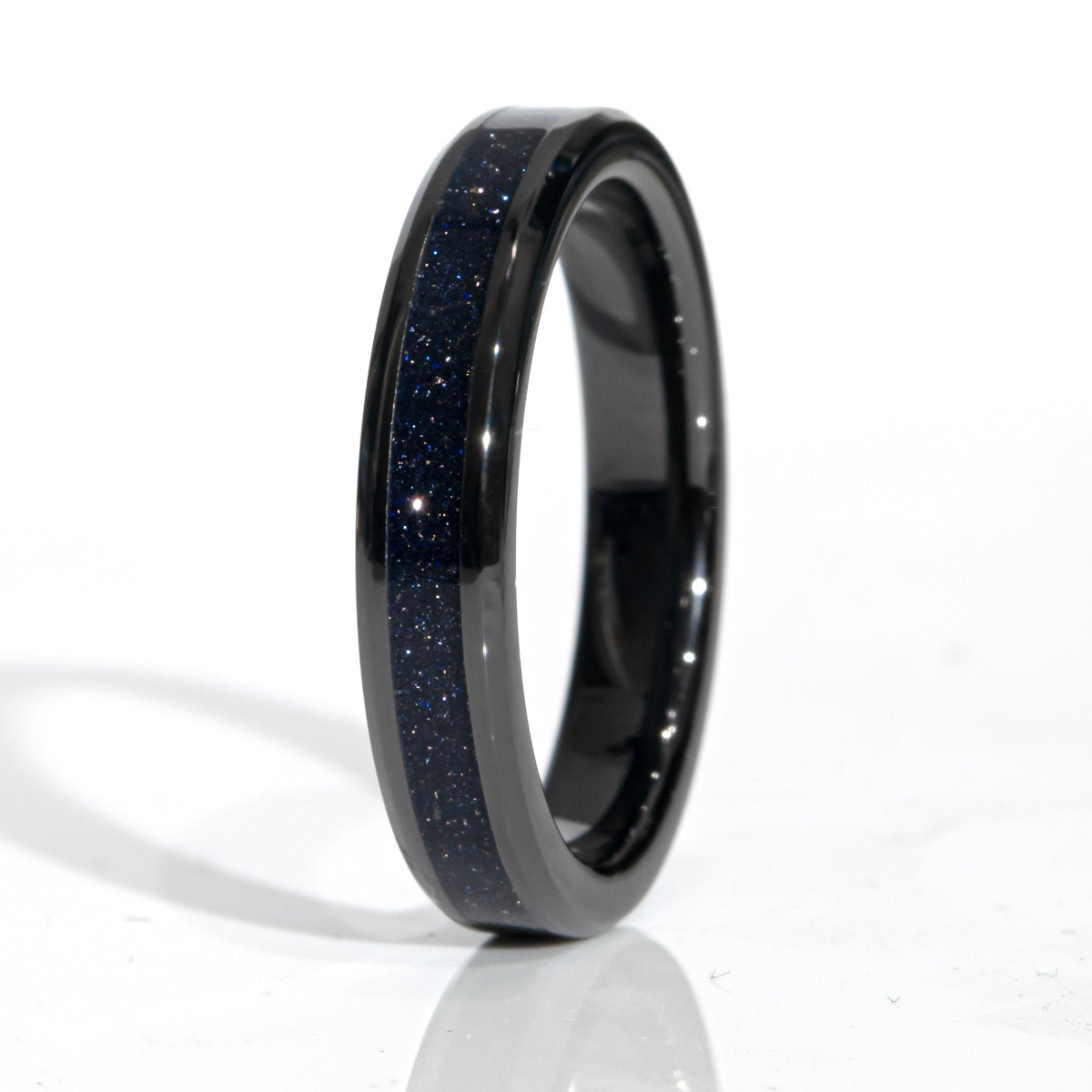 Clearance Blue Goldstone Black Ceramic Ring Size 8 - 4mm Width Copperbeard Jewelry