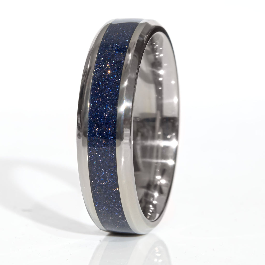Clearance Blue Goldstone Titanium Ring Size 10 - 6mm Width Copperbeard Jewelry
