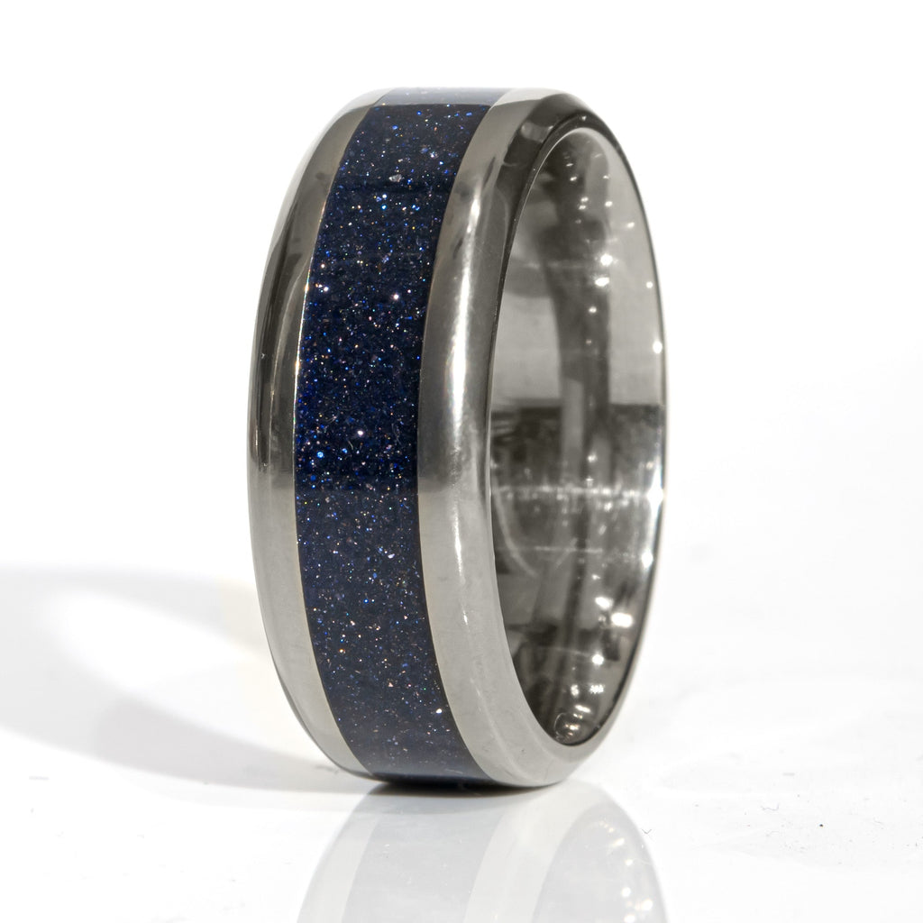 Clearance Blue Goldstone Titanium Ring Size 9 - 8mm Width Copperbeard Jewelry