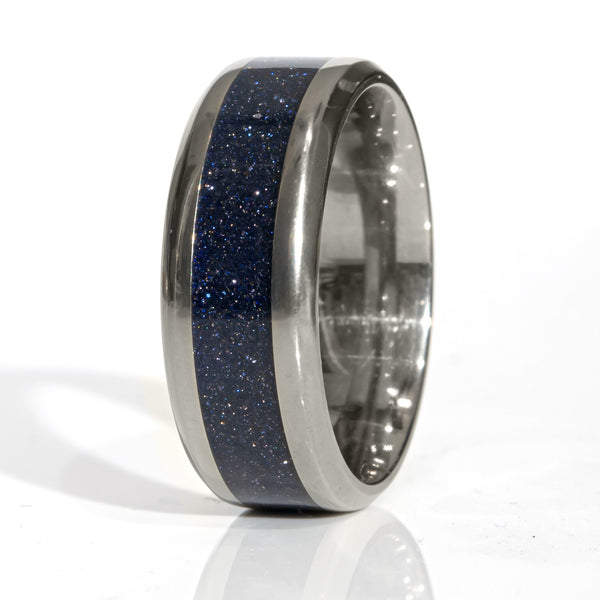 Clearance Blue Goldstone Titanium Ring Size 9 - 8mm Width Copperbeard Jewelry