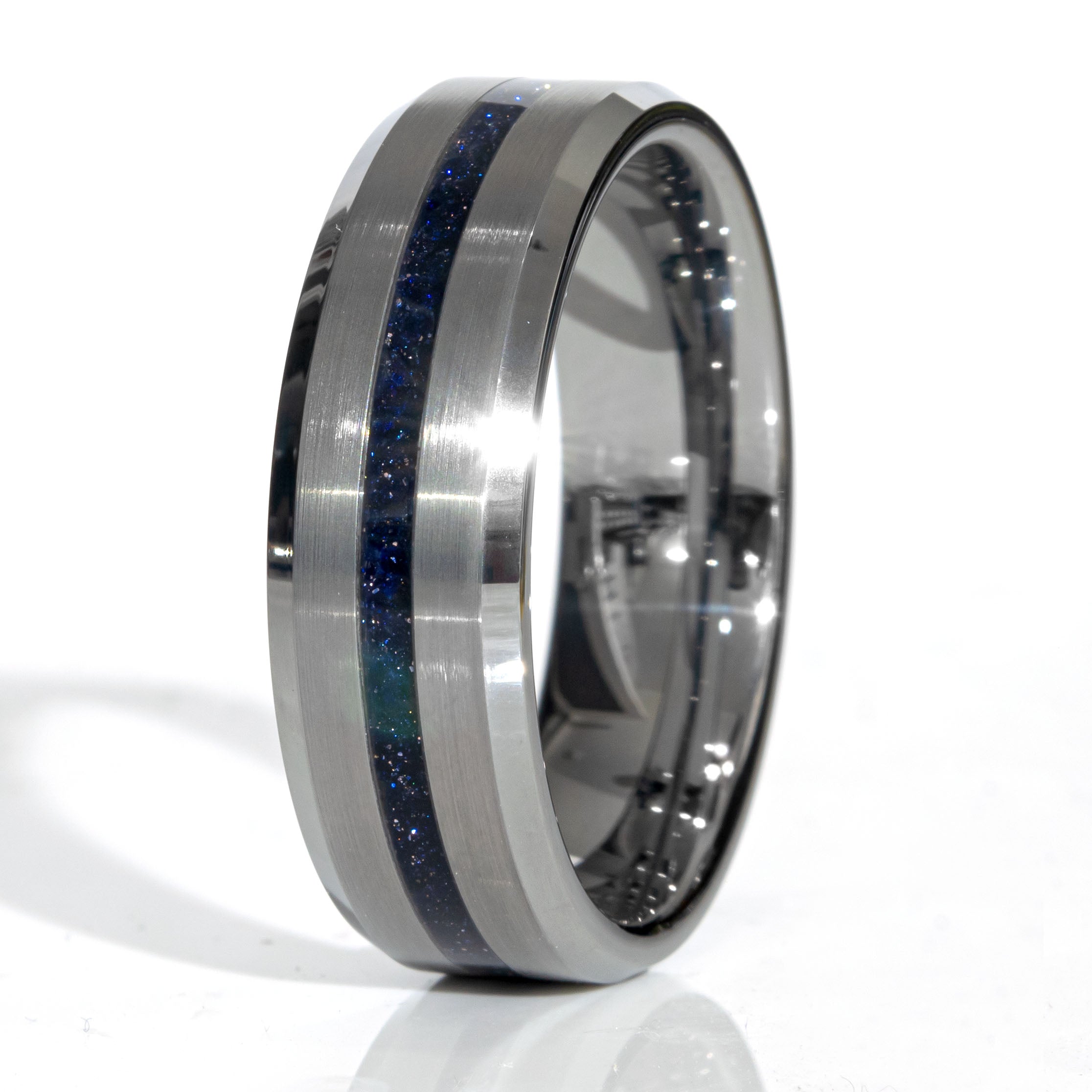 Clearance Blue Goldstone Tungsten Center Line Ring Size 14 - 8mm Width Copperbeard Jewelry
