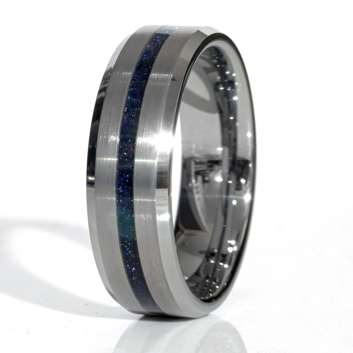 Clearance Blue Goldstone Tungsten Center Line Ring Size 14 - 8mm Width Copperbeard Jewelry