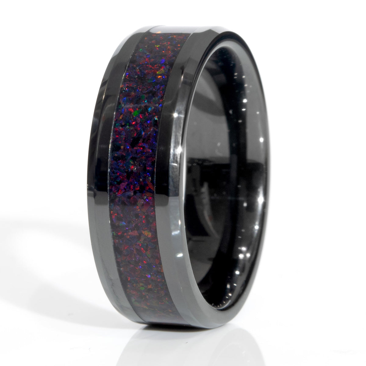 Clearance Ocean Blue Opal Black Ceramic Ring Size 9 - 4mm Width Copperbeard Jewelry Main image