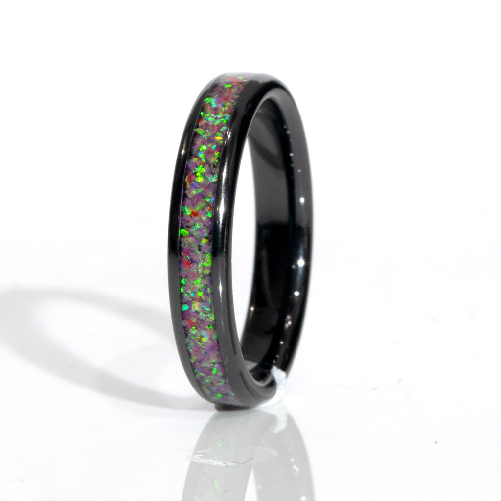 Clearance Deep Sea Opal Black Ceramic Domed Ring Size 6.5 - 4mm Width Copperbeard Jewelry