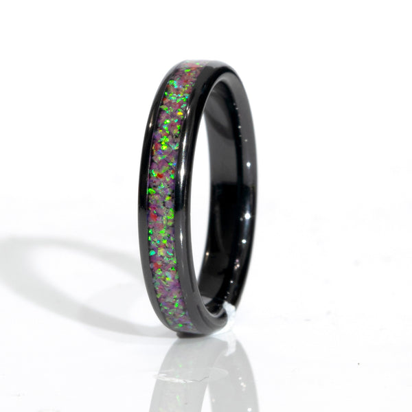Clearance Deep Sea Opal Black Ceramic Domed Ring Size 6.5 - 4mm Width Copperbeard Jewelry