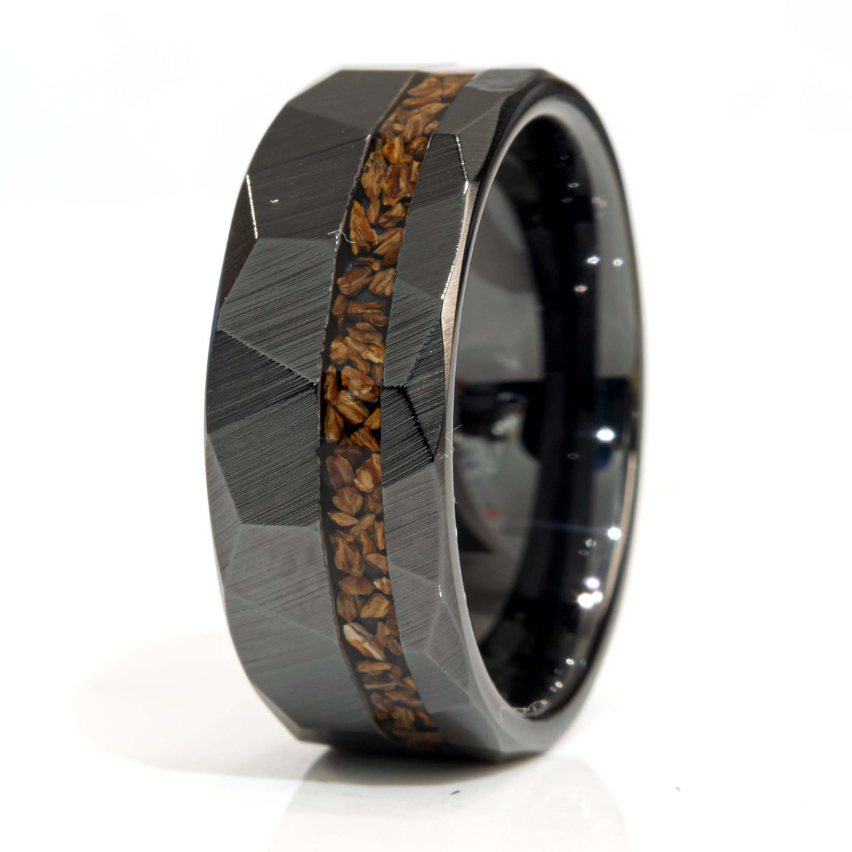 Clearance Malachite Black Ceramic Faceted Offset Ring Size 14.5 - 8mm Width Copperbeard Jewelry Main image