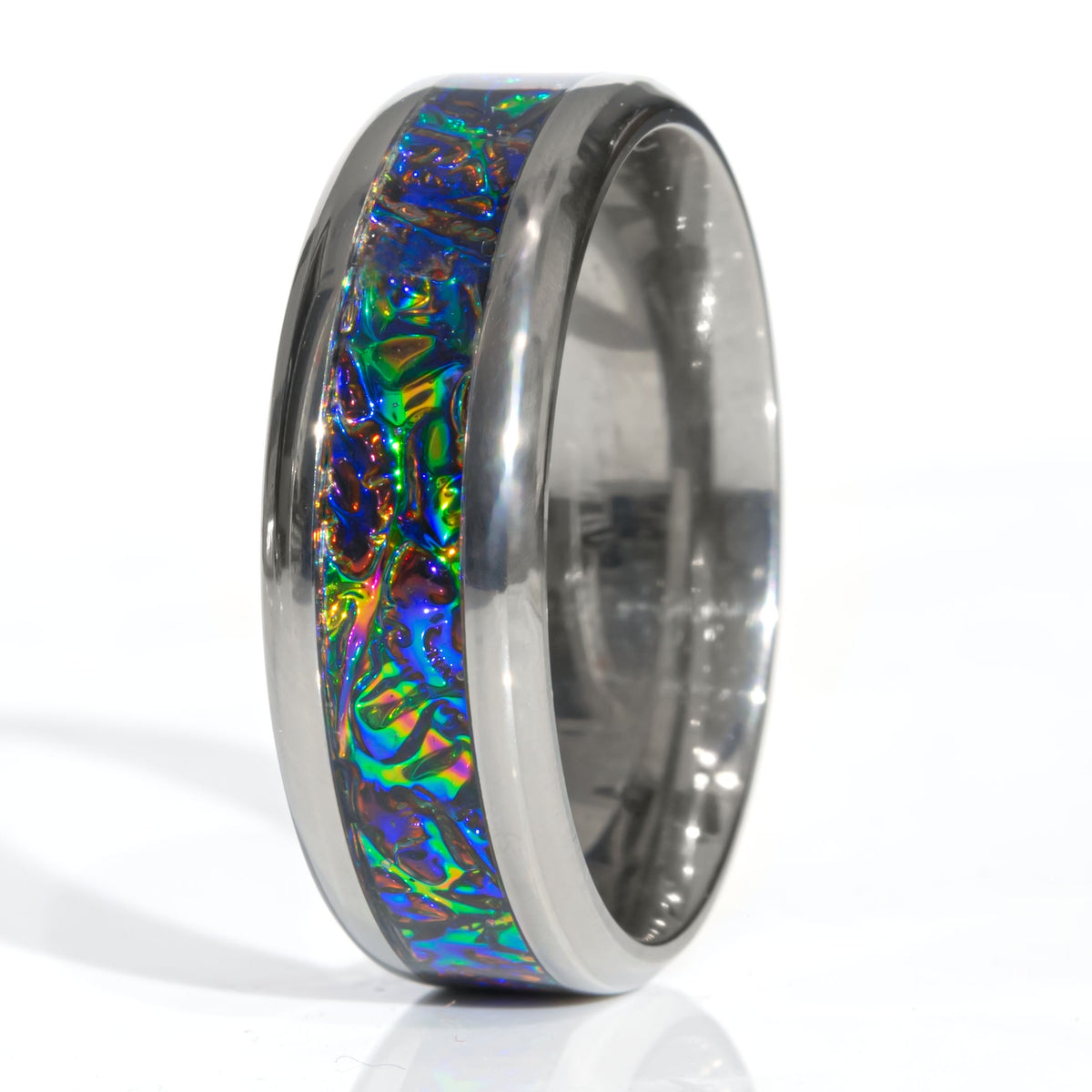 Clearance Fire Burl Dichrolam Titanium Ring Size 12.5 - 8mm Width Copperbeard Jewelry Main image