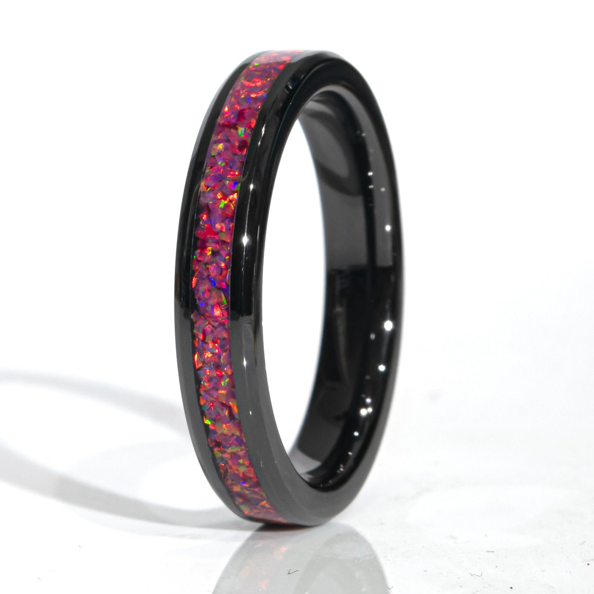Clearance Fuchsia Pink Opal Black Ceramic Ring Size 9 - 4mm Width Copperbeard Jewelry Main image
