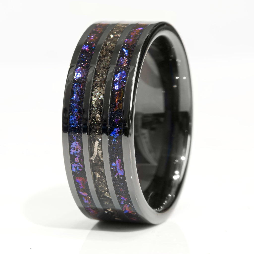 Clearance Galaxy And Meteorite Three Channel Black Ceramic Size 9 - 8mm Width Copperbeard Jewelry