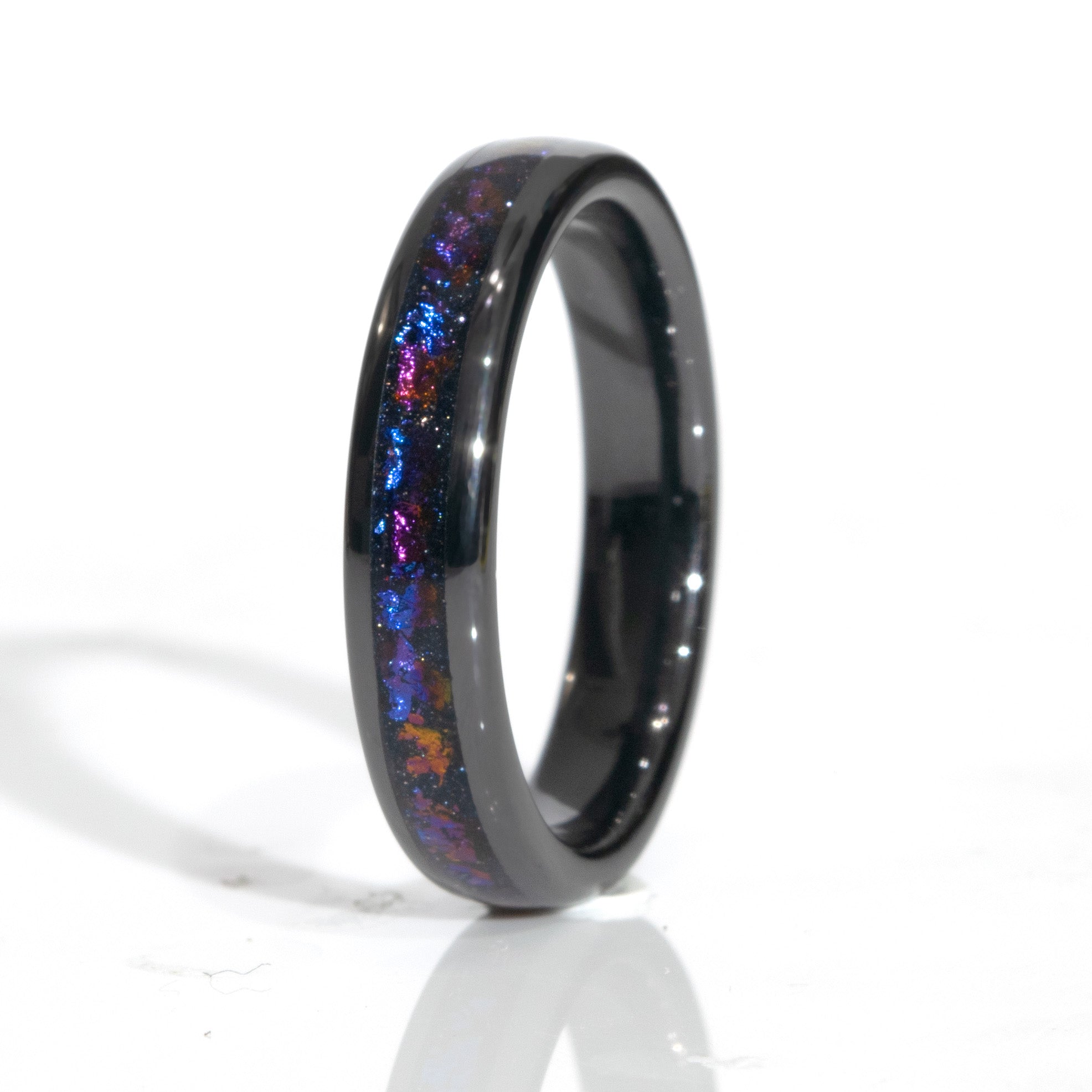 Clearance Galaxy Black Ceramic Ring Domed Size 7 - 4mm Width Copperbeard Jewelry