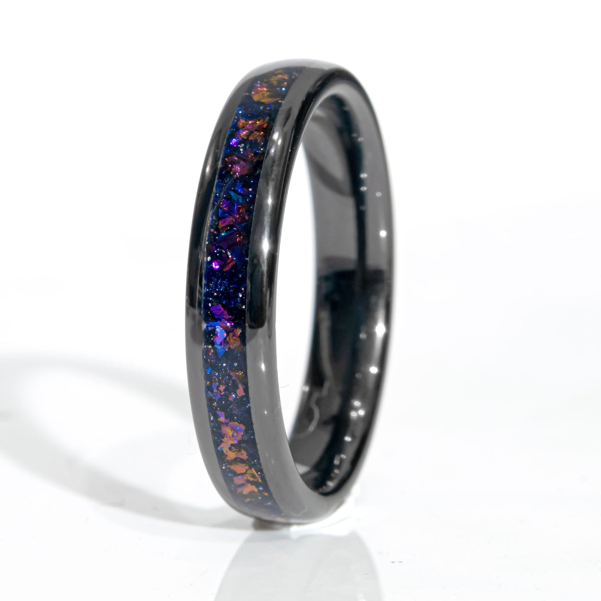 Clearance Galaxy Black Ceramic Ring Domed Size 8 - 4mm Width Copperbeard Jewelry Main image