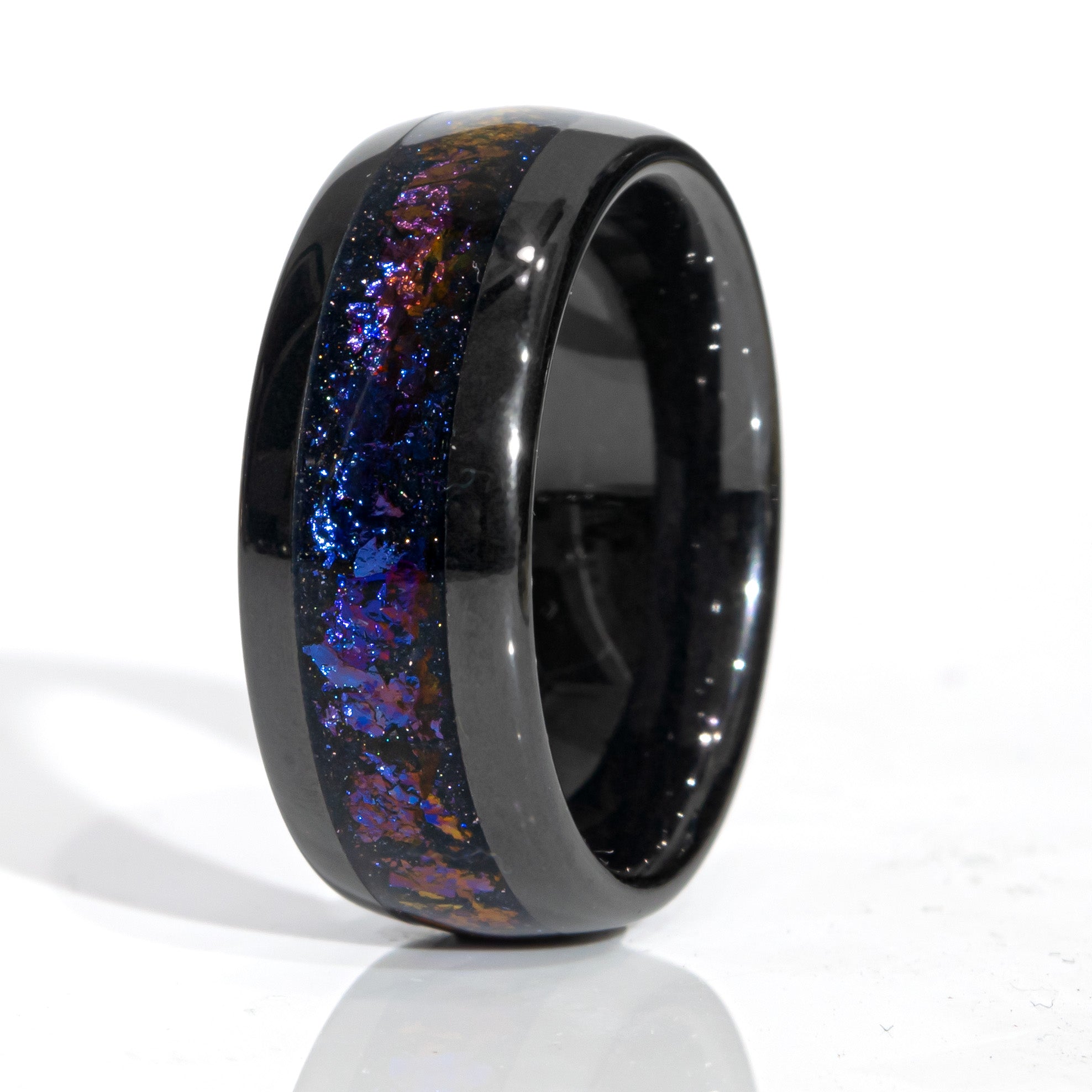 Clearance Galaxy Blue Goldstone Black Ceramic Domed Ring Size 7 - 8mm Width Copperbeard Jewelry