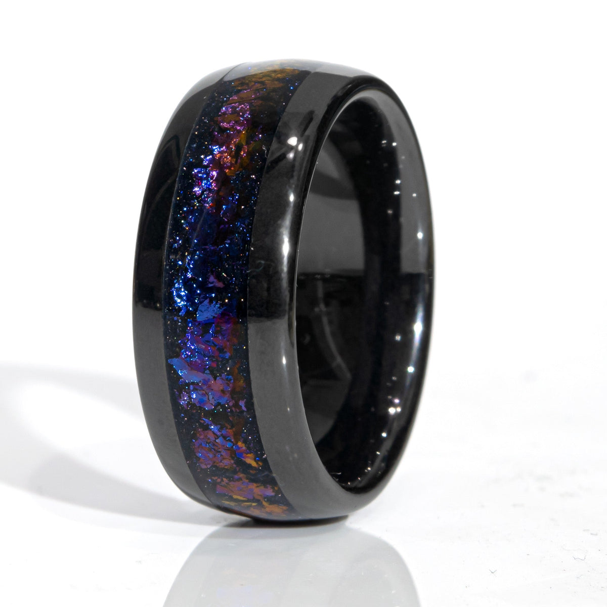 Clearance Galaxy Blue Goldstone Black Ceramic Domed Ring Size 7 - 8mm Width Copperbeard Jewelry Main image