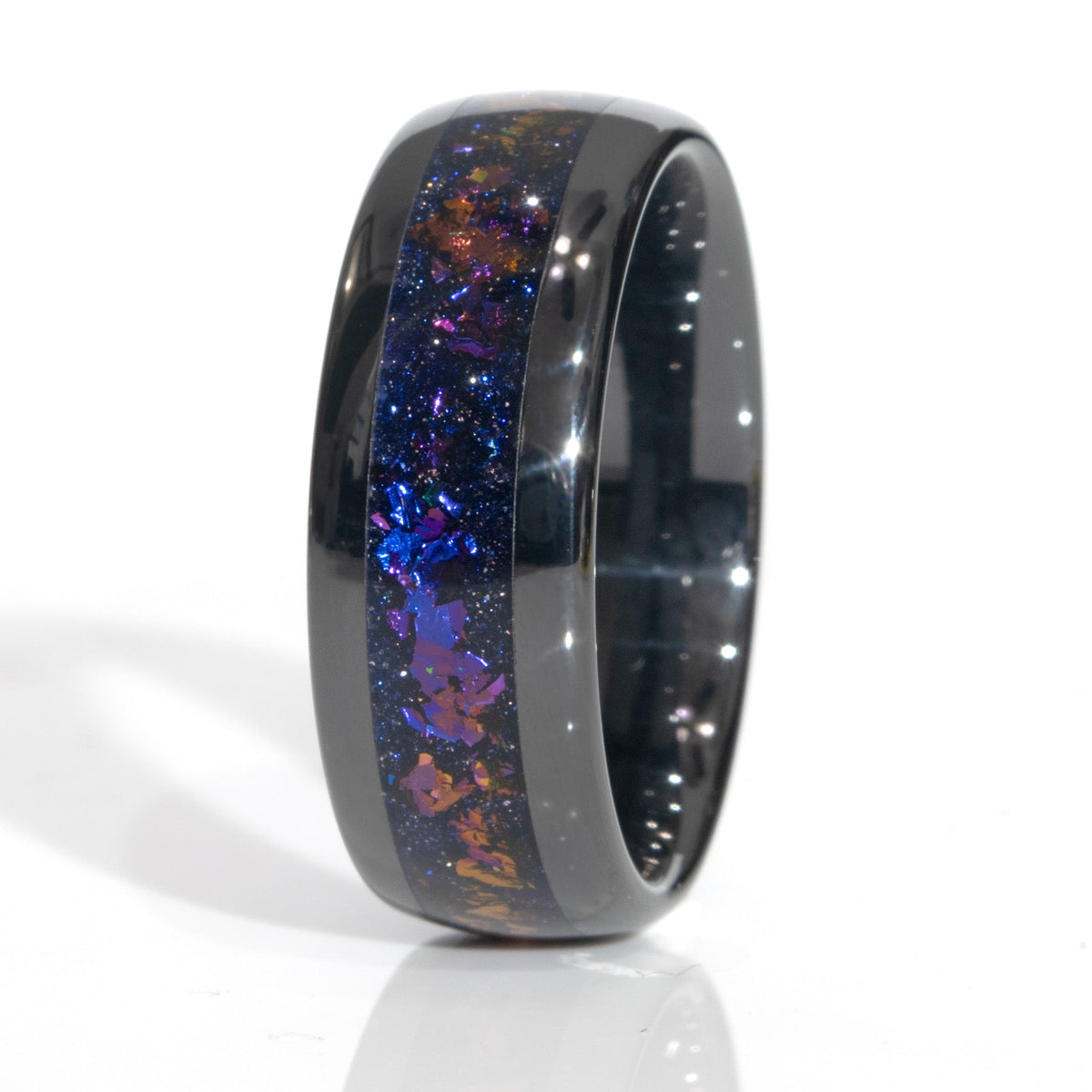 Clearance Galaxy Blue Goldstone Black Ceramic Domed Ring Size 9 - 8mm Width Copperbeard Jewelry Main image