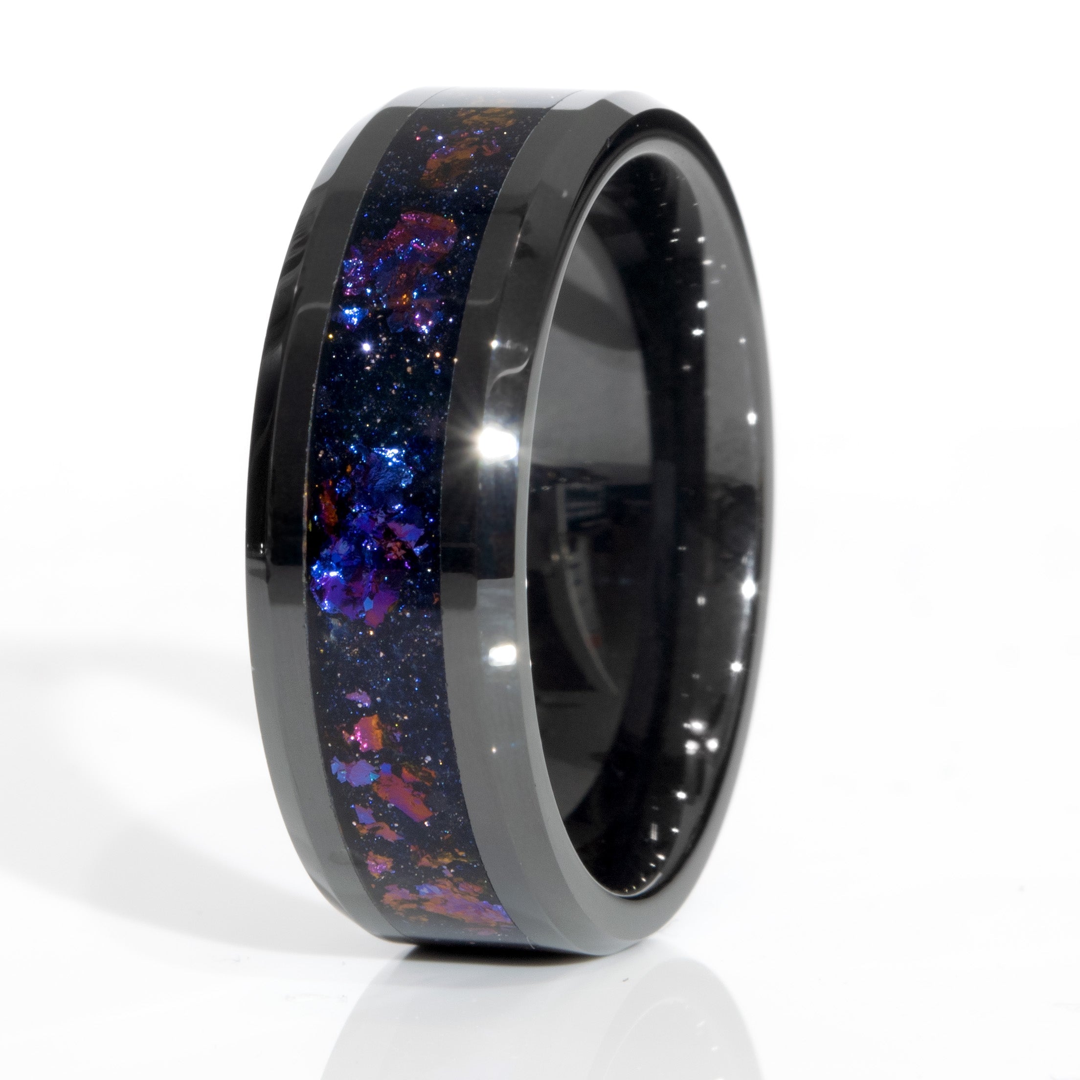 Clearance Galaxy Blue Goldstone Black Ceramic  Ring Size 11 - 8mm Width Copperbeard Jewelry